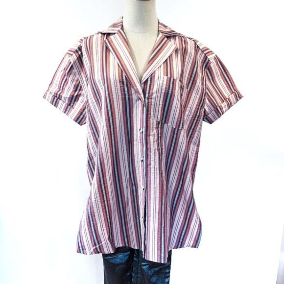 Free People We the Free Pink Striped Pajama Top XS Oversized Button Front NEW - Picture 2 of 9